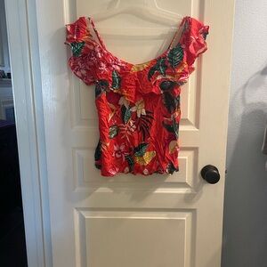 Floral Red Ruffle Top